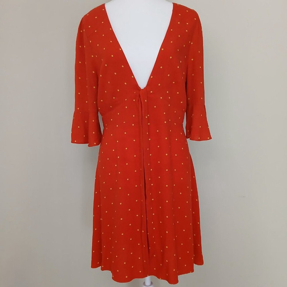 Free People All Yours Orange & Yellow Polka Dot Mini Dress Size 10 - Picture 5 of 11